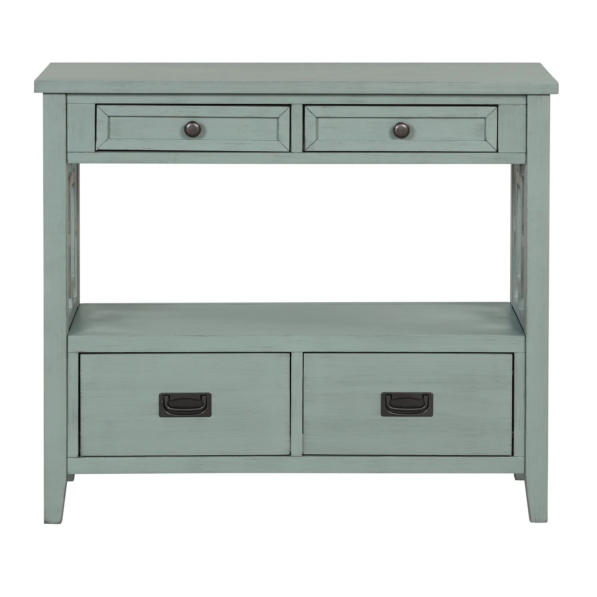 36'' Farmhouse Pine Wood Console Table Entry Sofa Table with 4 Drawers 1