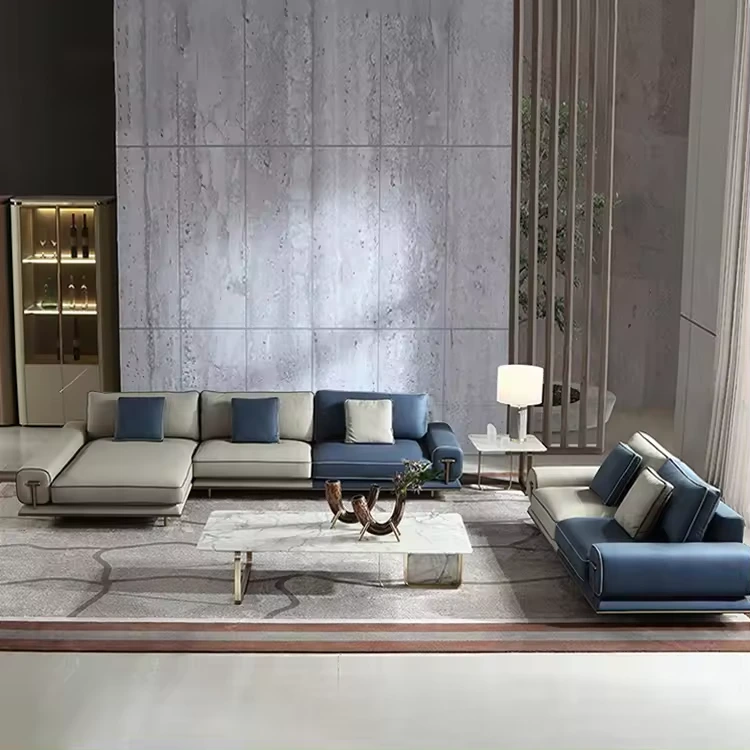 Canapé de luxe léger moderne Hong Kong tissu cuir grand appartement italien 1
