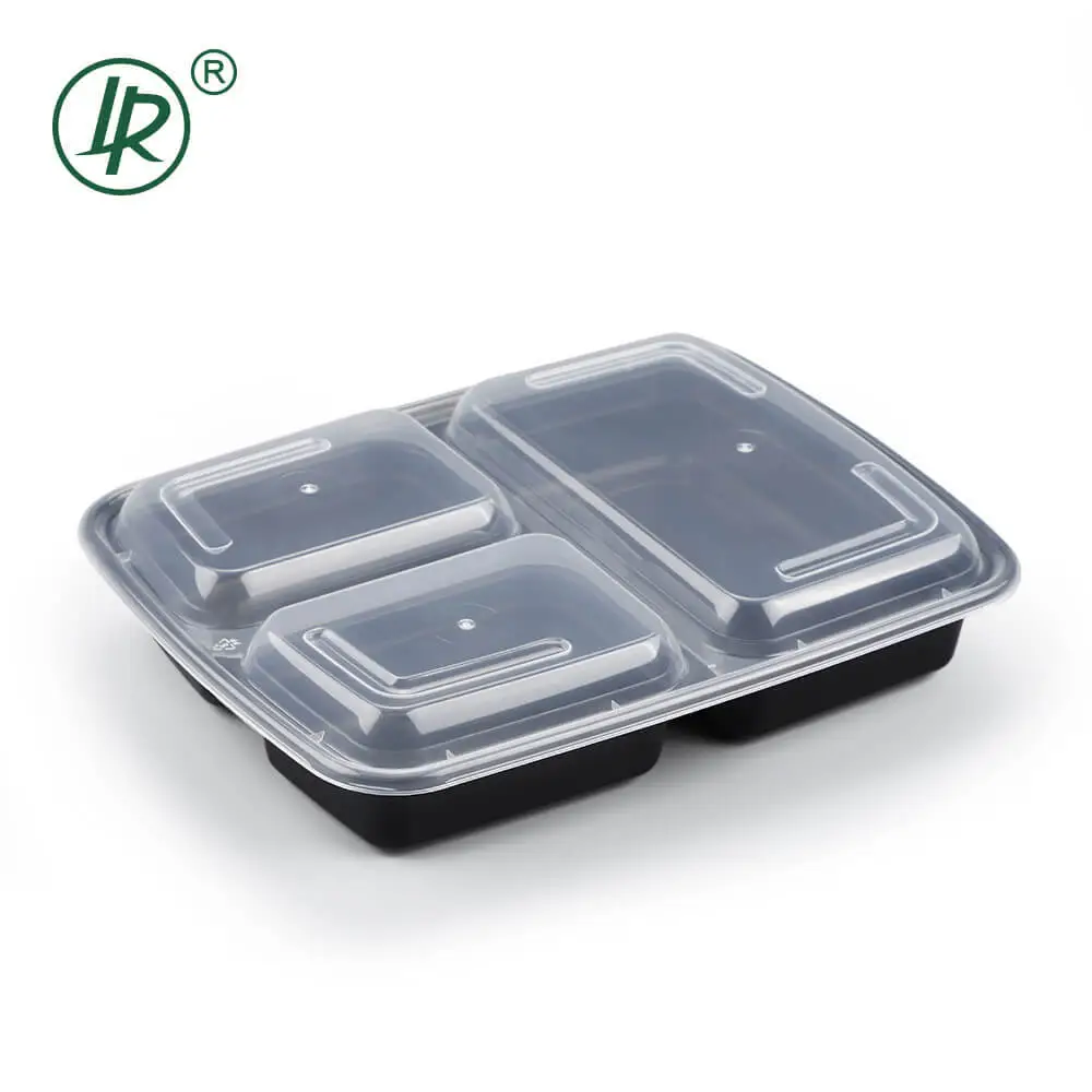 Contenedores de comida de 3 compartimentos desechables.