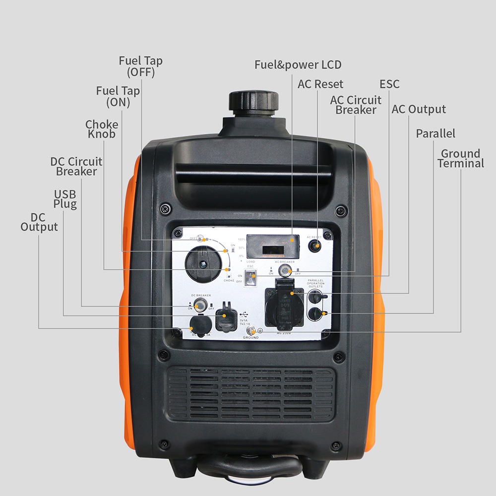Lätt Intelligent och lätt att bära Högeffektiv stabilitet utan skador 3000W bensinväxelriktargenerator 3