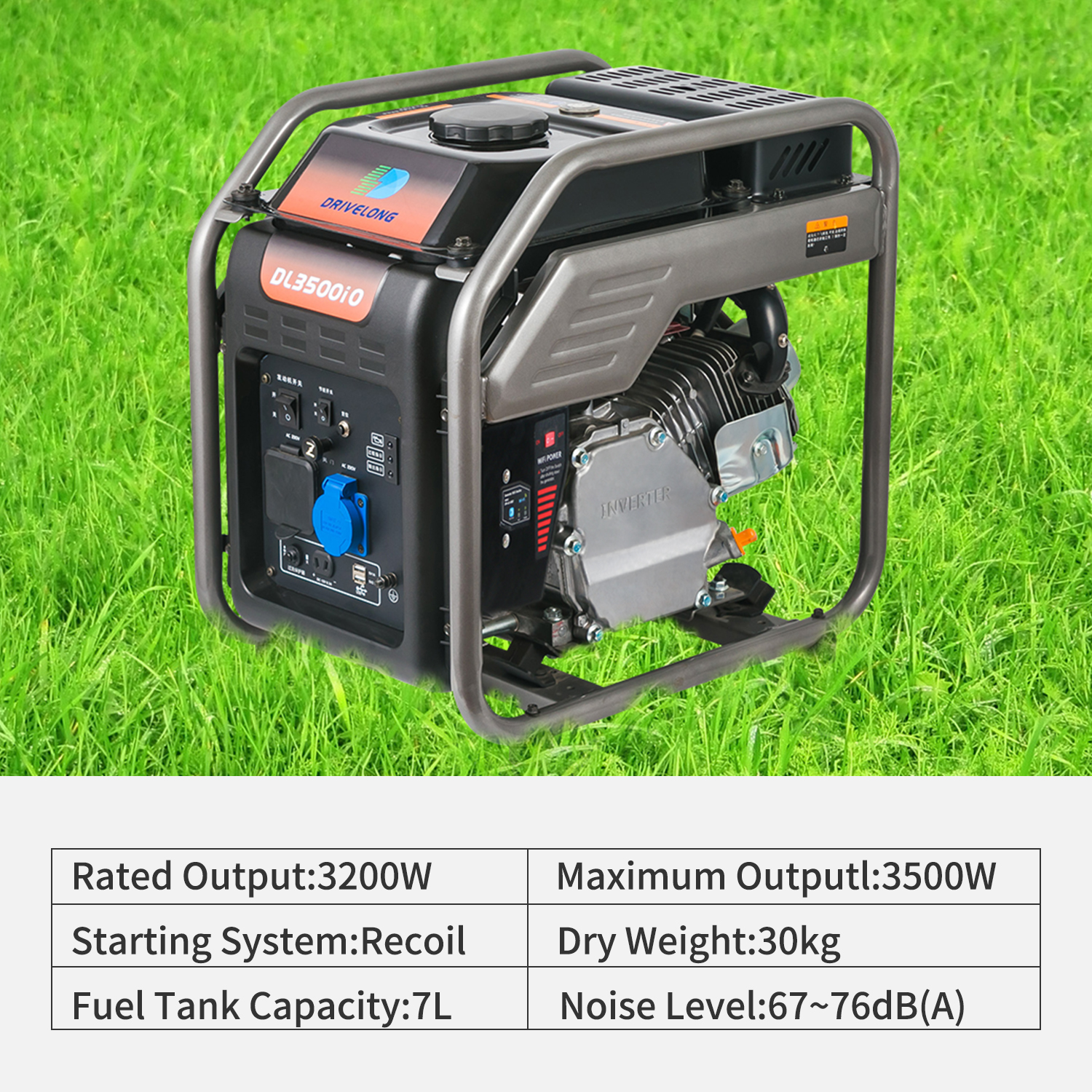 3000 watt kwiSigaba esinye esiphathwayo Ukukhempisha ukusetyenziswa kwepetroli yedijithali Ijenereyitha ephathekayo yepetroli 6