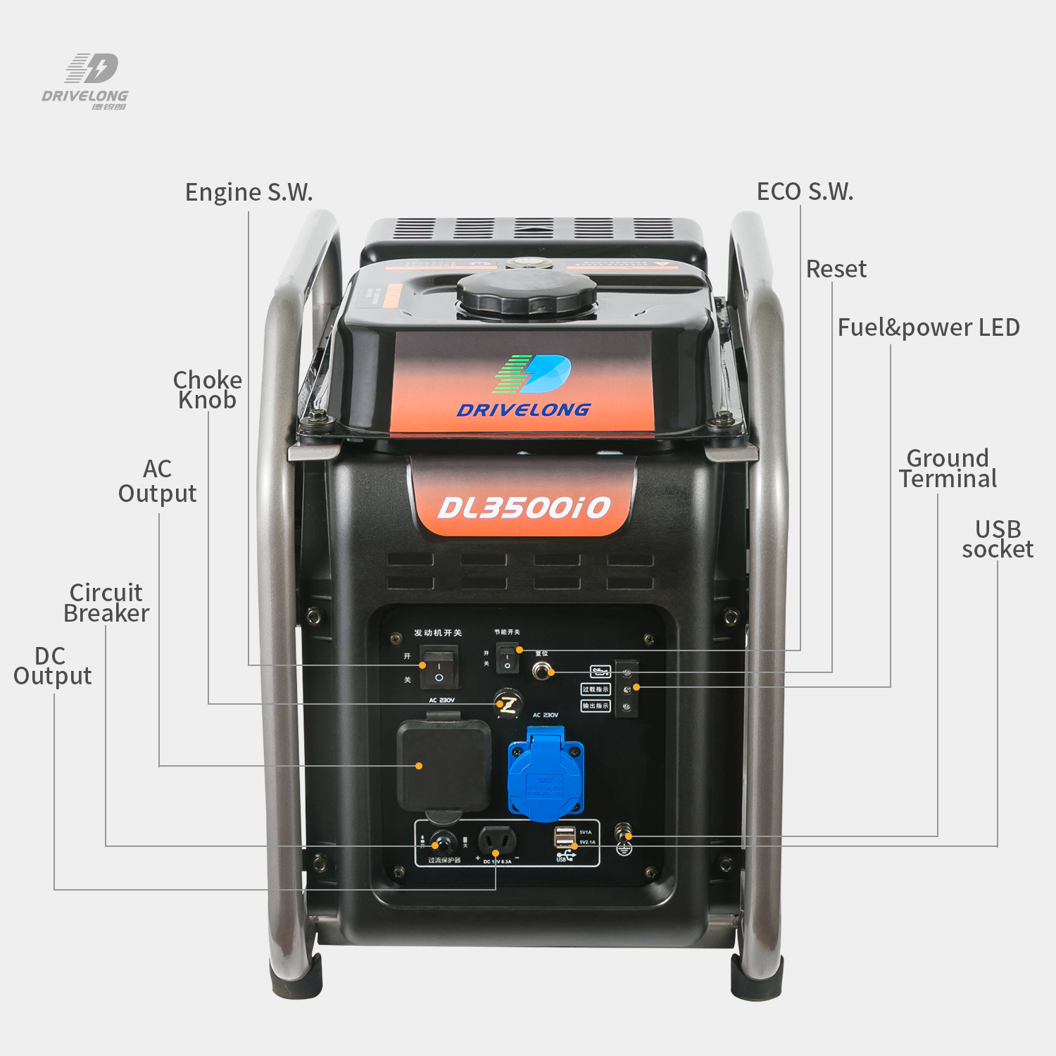 3000 watt kwiSigaba esinye esiphathwayo Ukukhempisha ukusetyenziswa kwepetroli yedijithali Ijenereyitha ephathekayo yepetroli 4