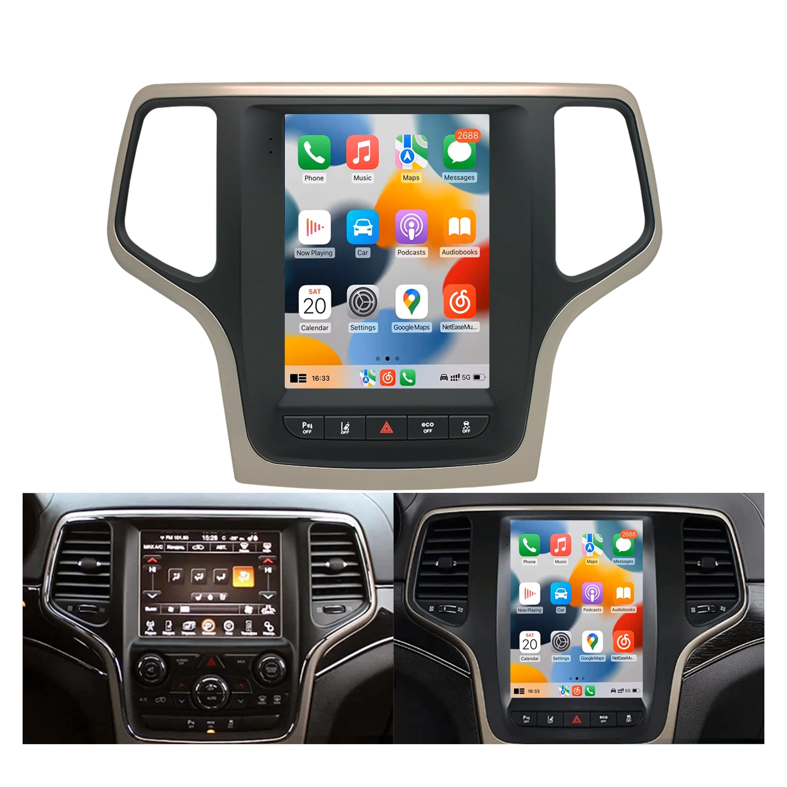 Jmance 9.7 inch 1024*768 Ram 4GB Rom 64GB Wifi Android auto Carplay 2 Din Car Stereo Video For Jeep Grand Cherokee 2014 - 2022 1