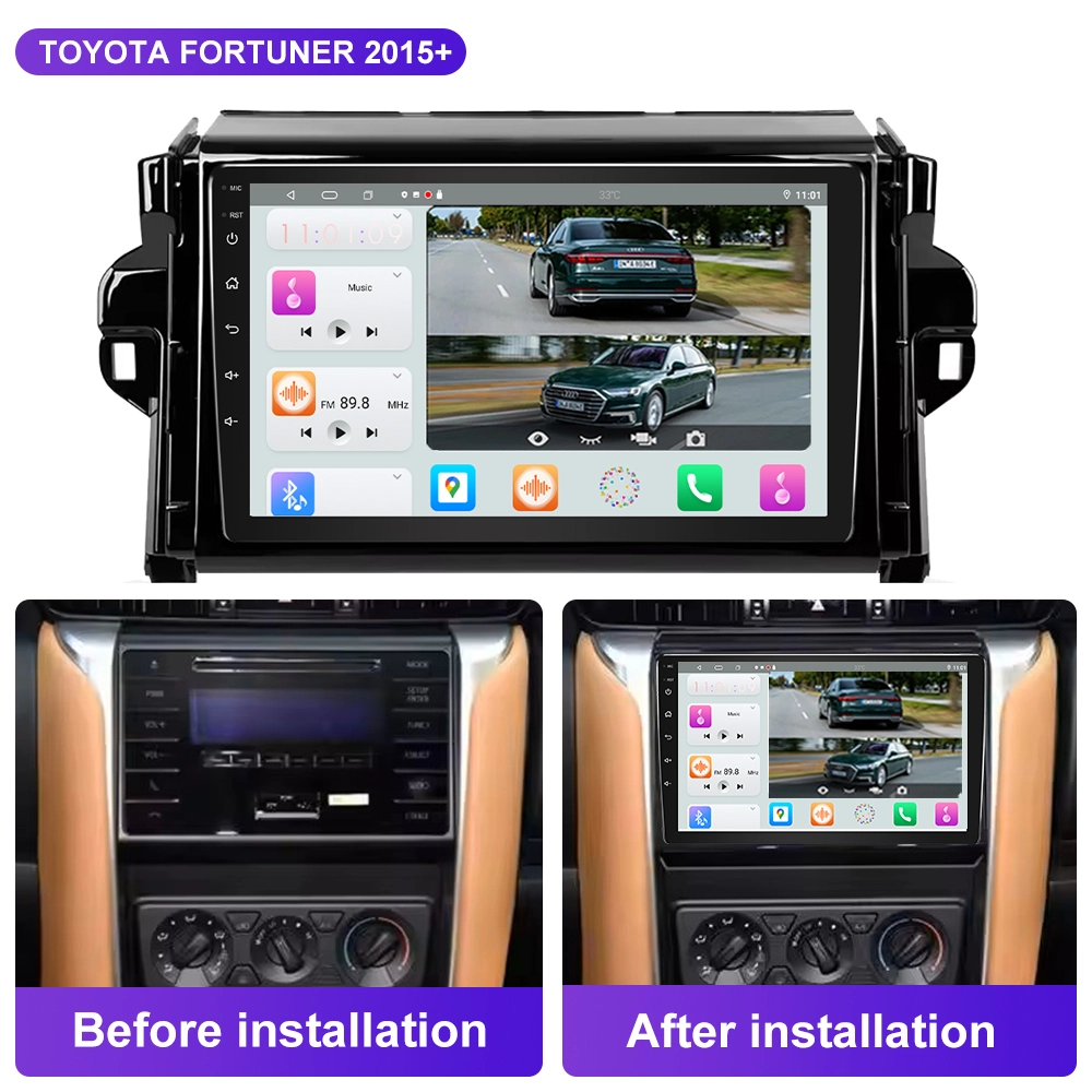 Jmance 9 polegada painel para toyota fortuner 2015 + quadro navegação gps duplo din android carro estéreo rádio automático carplay 1