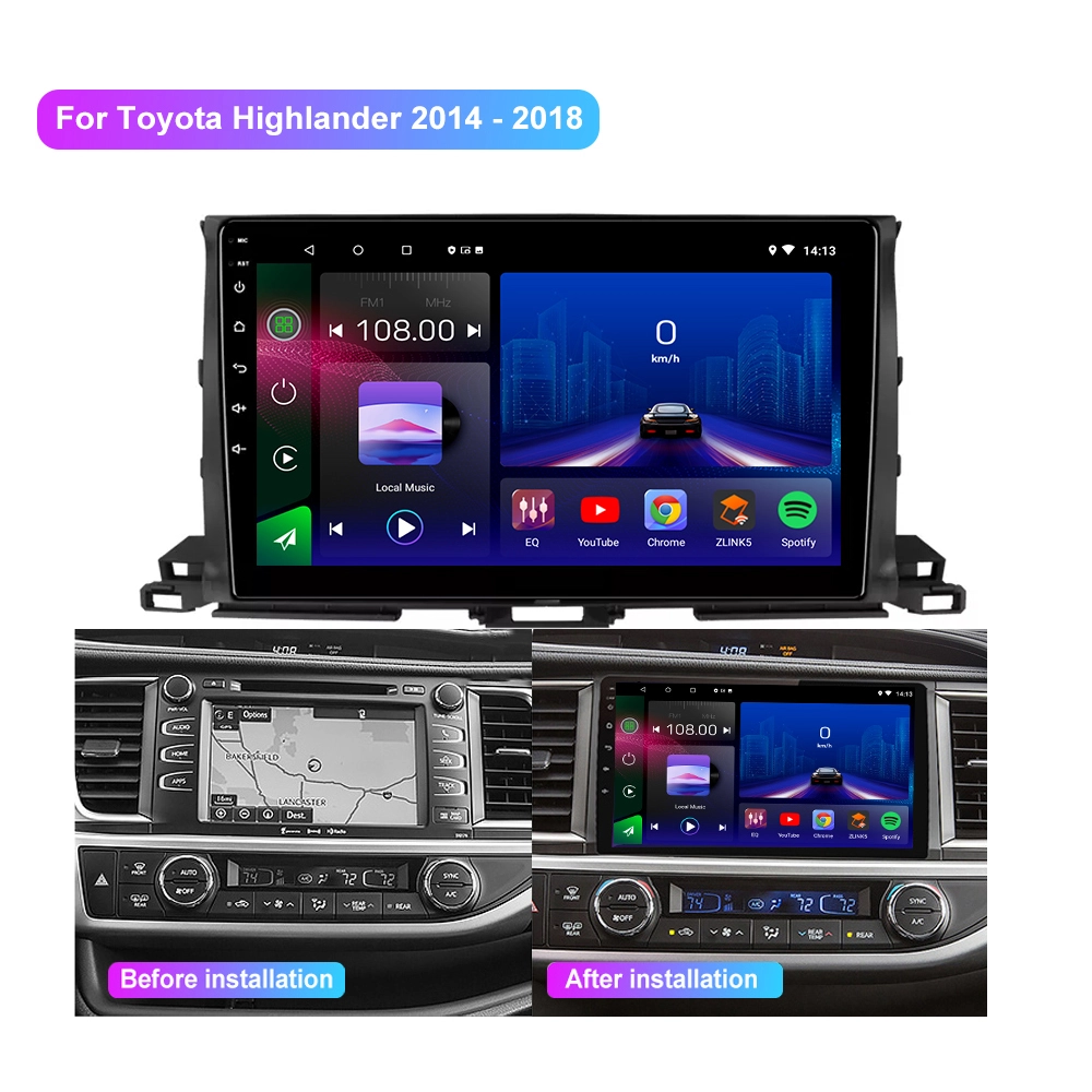 Jmance Android unité principale 10 pouces Carplay pour Toyota Highlander 2014 - 2018 cadre système Audio de voiture personnalisé Navigation 1