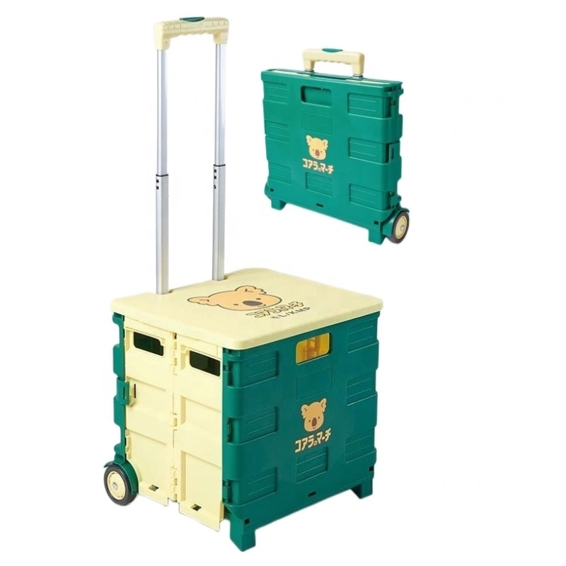 Custom Foldable Shopping Cart Popular Korean Plastic Folding Shopping Cart Trolley with Two Wheels NB ZHONGYI 2