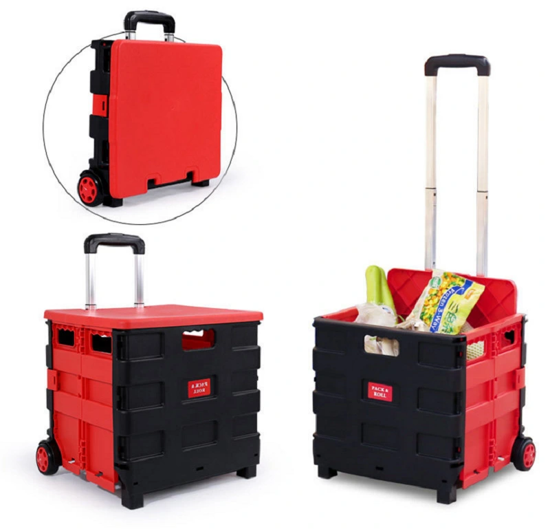 Zhongyi Carro de Compras Plegable y Delgado, Carro utilitario de 2 Ruedas con Mango telescópico - Capacidad de Carga Adicional, hasta 40 Libras, Negro-Rojo (pequeño) 1