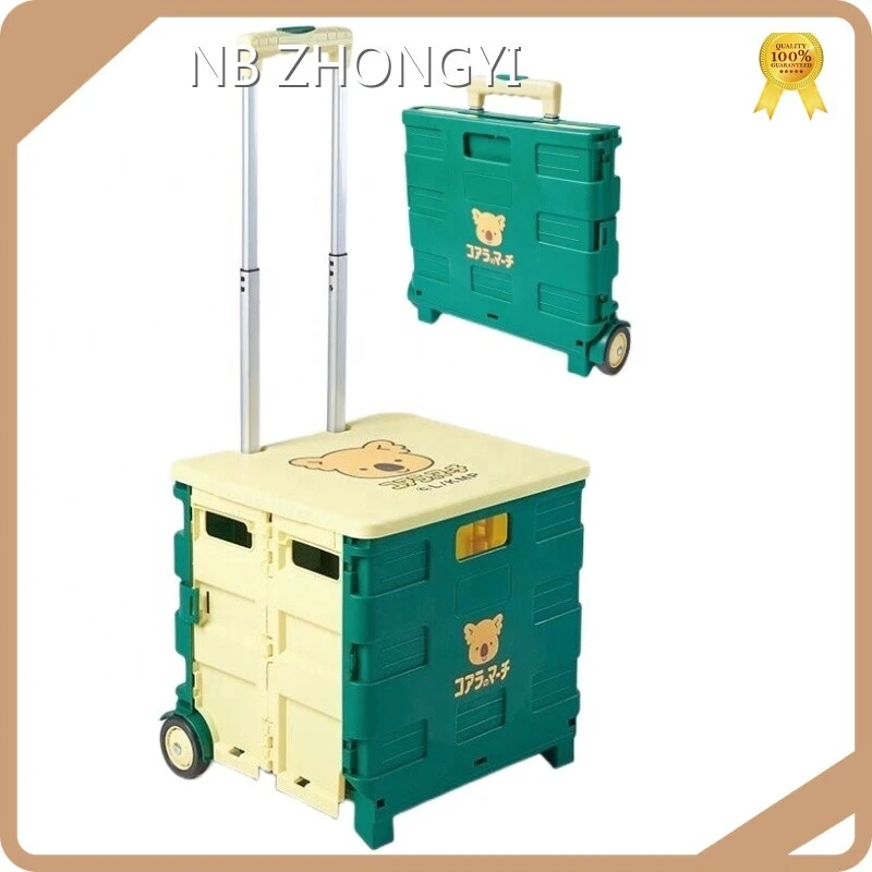 Custom Foldable Shopping Cart Popular Korean Plastic Folding Shopping Cart Trolley with Two Wheels NB ZHONGYI 1