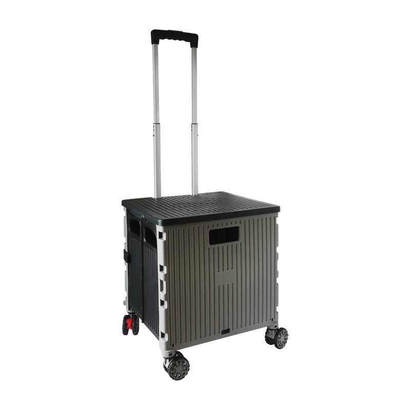 Zhongyi Foldable Slim Shopping Cart with Telescopic Handle - Small Black 4-Wheel Utility Cart 1