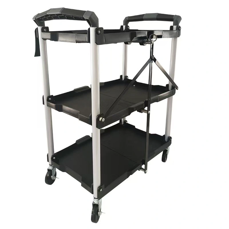 Three-Layer Folding Tool Cart with High Carrying Capacity and Large Storage Space 1