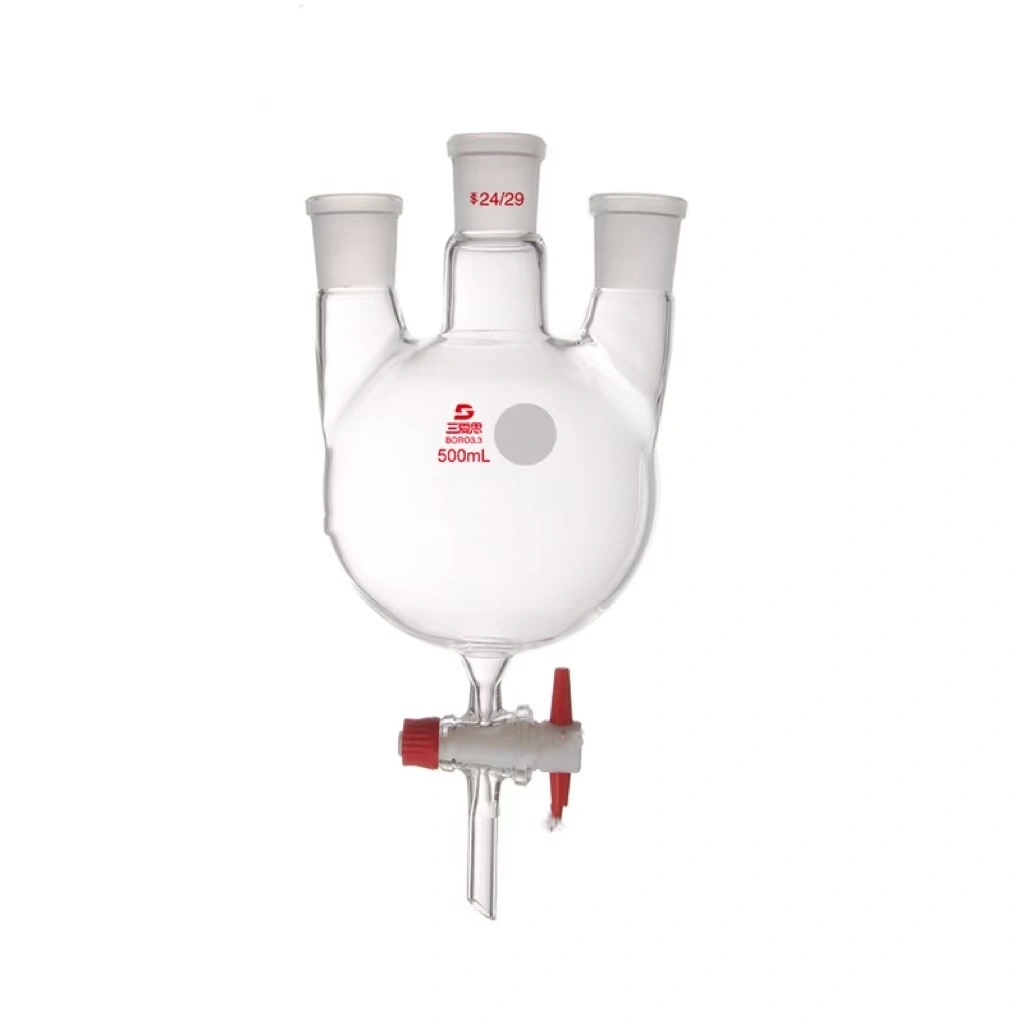 Ballon à fond rond à trois cols avec piston en PTFE 1