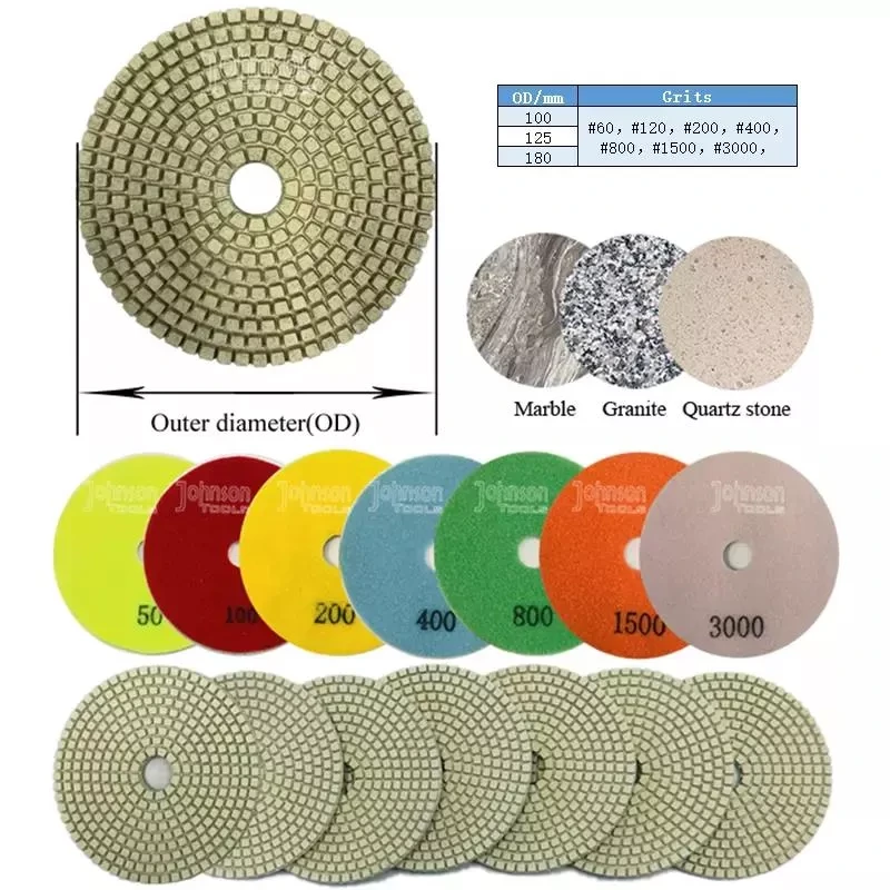 Johnson Tools 80-180mm Resin Bond Pad Penggilap Berlian Basah Atau Kering Untuk Batu Konkrit Kuarza Batu Granit Marmar 5
