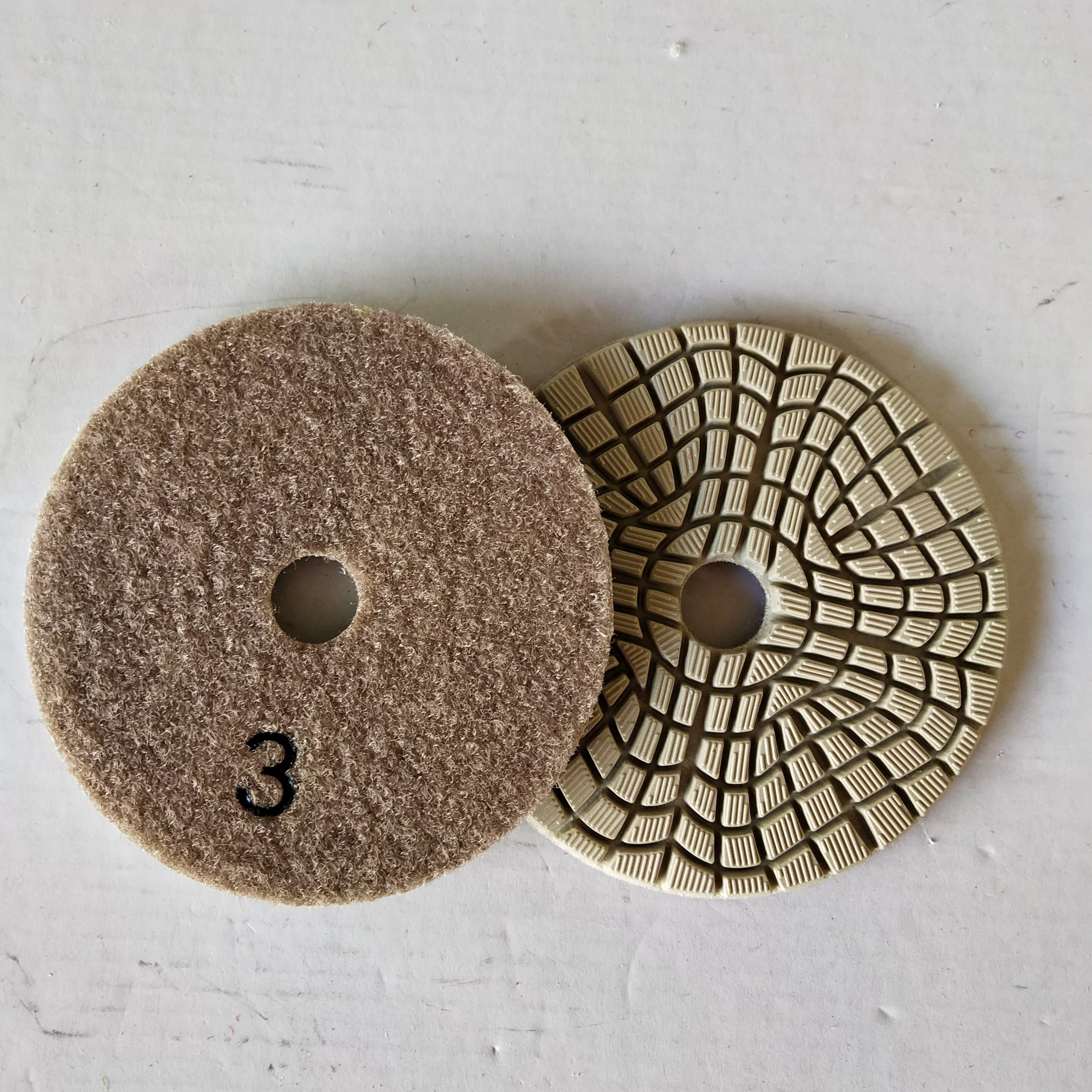 Almofada de polimento úmida branca de diamante de 4 tipo flor de 3 etapas para pedra de mármore de granito 5
