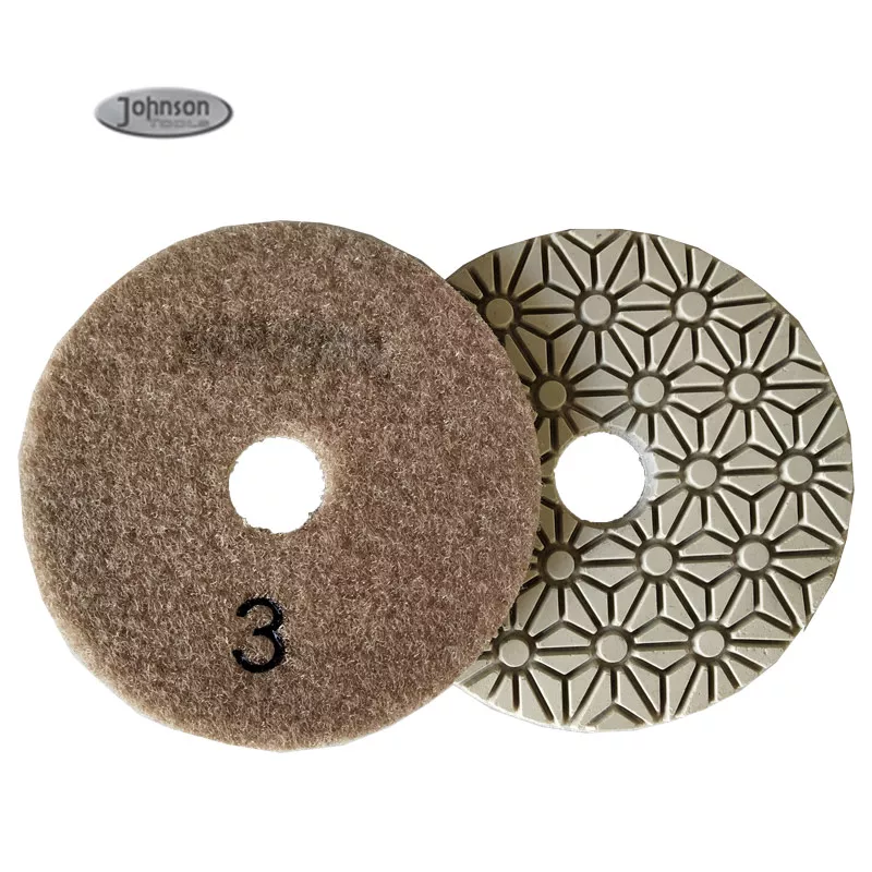 Tampone per lucidatura diamantato in marmo bagnato a 3 fasi durevole da 100 mm per piastrelle in ceramica di porcellana Tamponi per lucidatura in resina diamantata in pietra di marmo 4