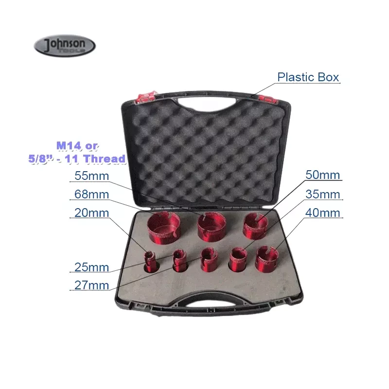 Johnson Tools OD20-68mm Conjunto de brocas de núcleo de telha de diamante de pedra serra de furo soldada a vácuo para porcelana 1