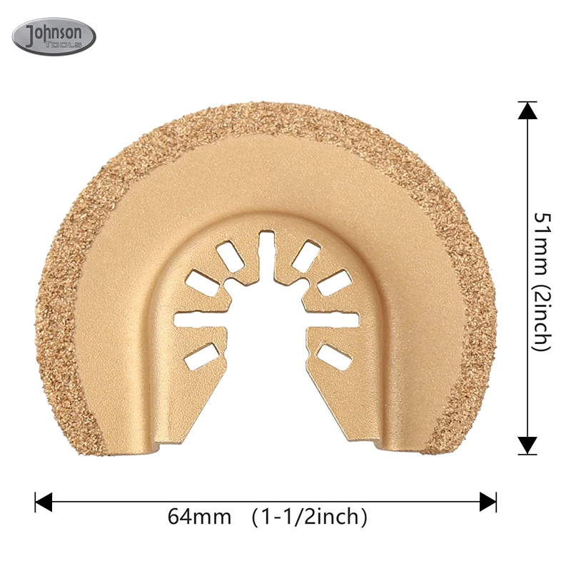Lama per sega multiuso oscillante a mezzaluna con segmenti in carburo semicircolare universale da 64 mm Johnson Tools 1