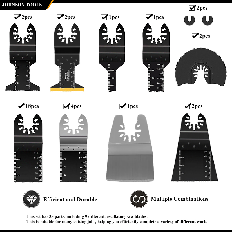 Johnson Tools 35 PCS Salınımlı Çok Alet Salıncak Elmas Bıçak Seti Ahşap Metal Plastik Kesim için 3