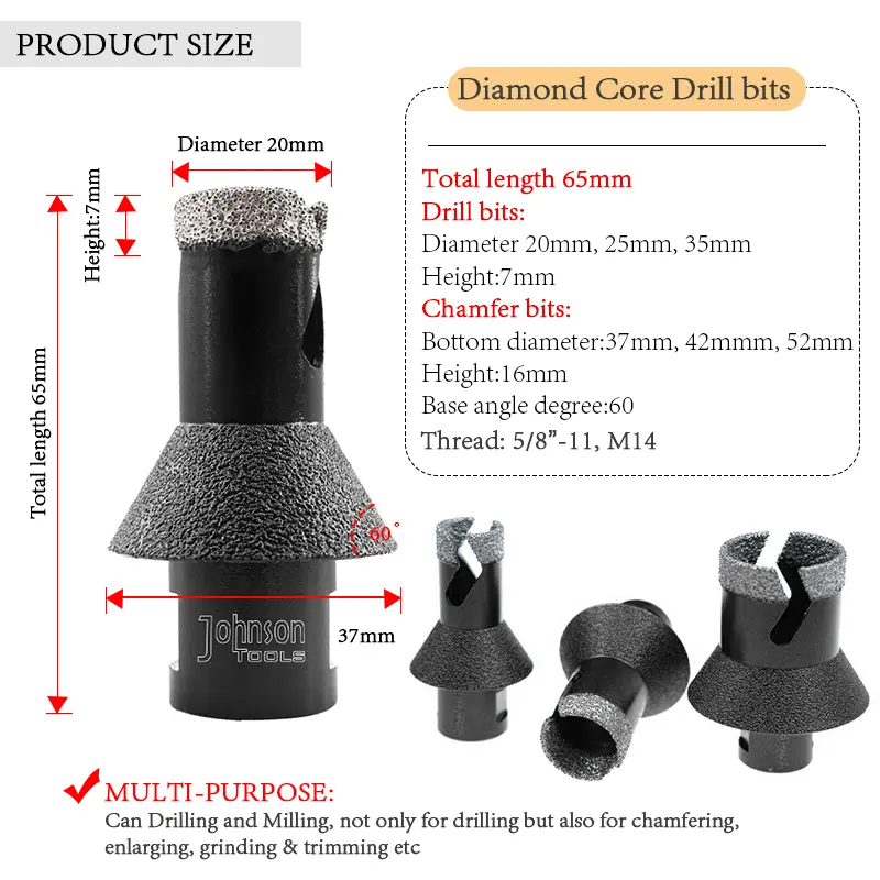 Drill Bit for Drilling Tile All Sizes for Home Johnsontools 3