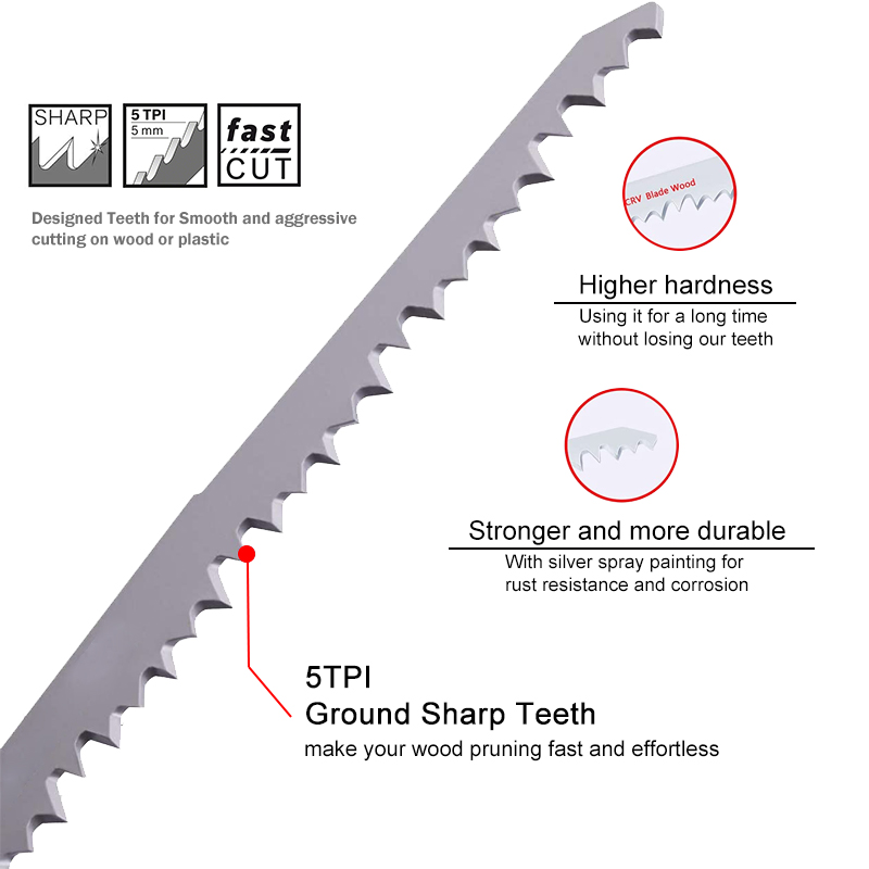 Lâminas de serra recíproca Johnson Tools de 225 mm e 5 dentes por polegada para corte de madeira. 3