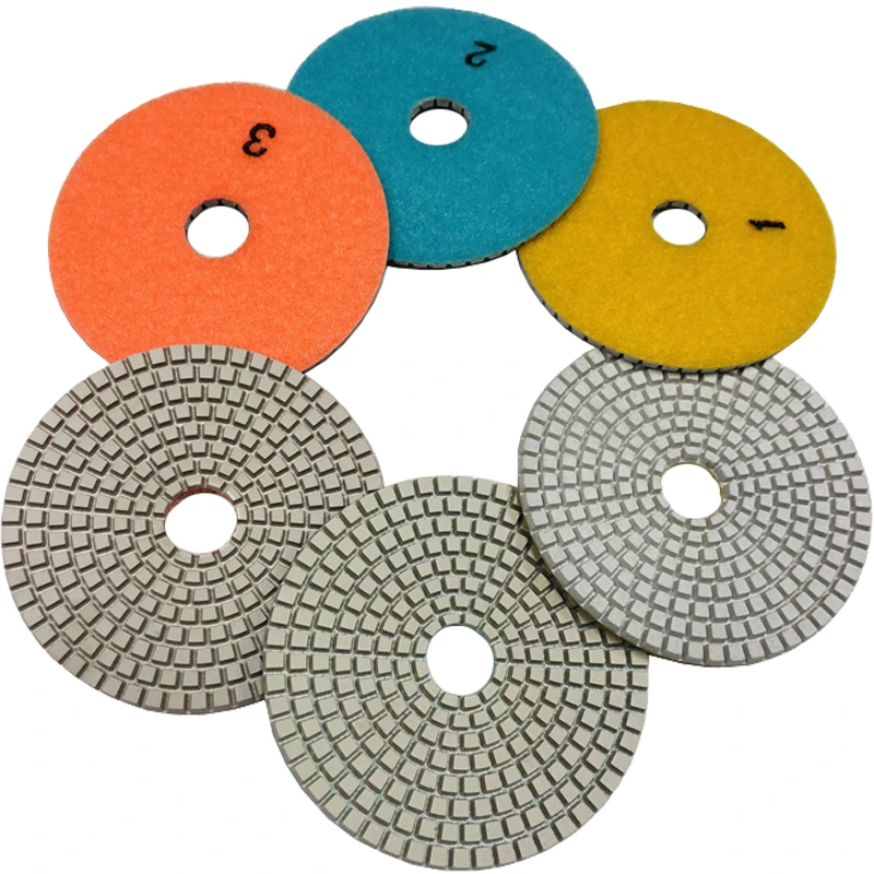 Johnson Tools 3 Steps 100mm Wet Flexible Round Resin Binded Polishing Pads for Granite Stone Set 1