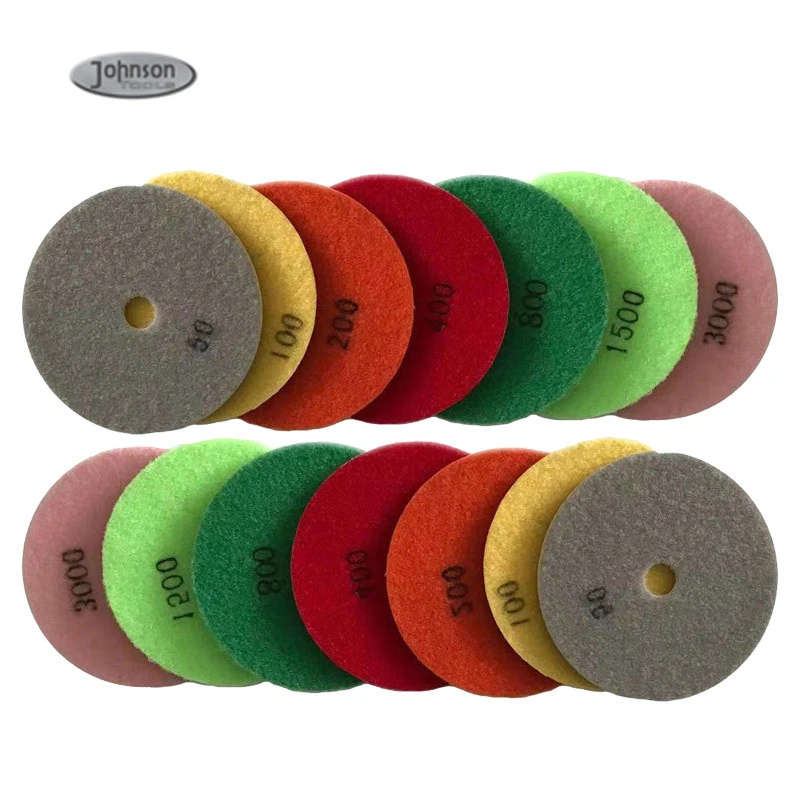 Johnson Tools 4-Zoll-Diamant-Trockenpolierpads, flexible Schleifscheibe, Marmor-Schleifscheibe für Granit 1