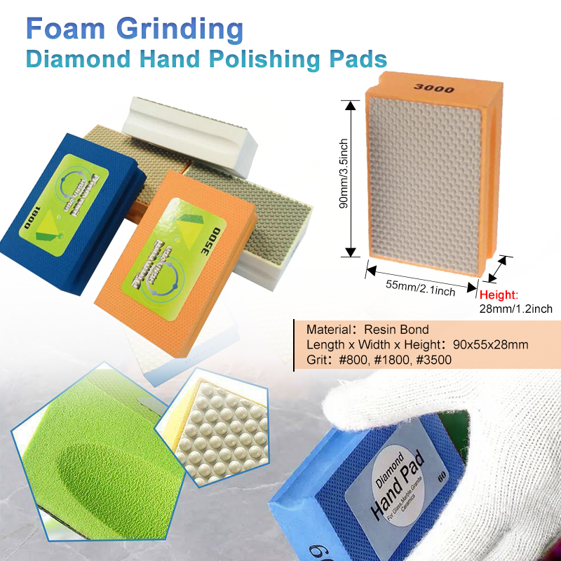 Johnson Tools Diamant-Handpolierpad mit Kunstharzbindung, Schwammschaum-Unterseite, Diamant-Handschleifpad, Schleifset für Heimwerker, Stein, Fliesen, Glas, Beton 4