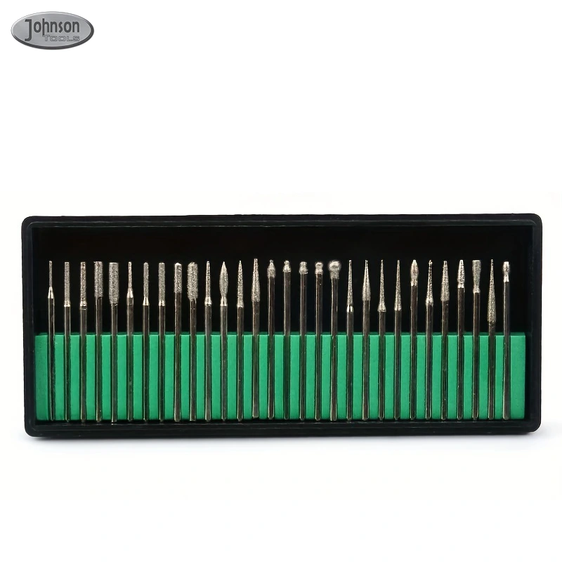 Johnson Tools 30pcs Diamond Engraving Burr Bits Kit for Rotary Tool Metal Woodworking Router Grinding Engraving Carving 1
