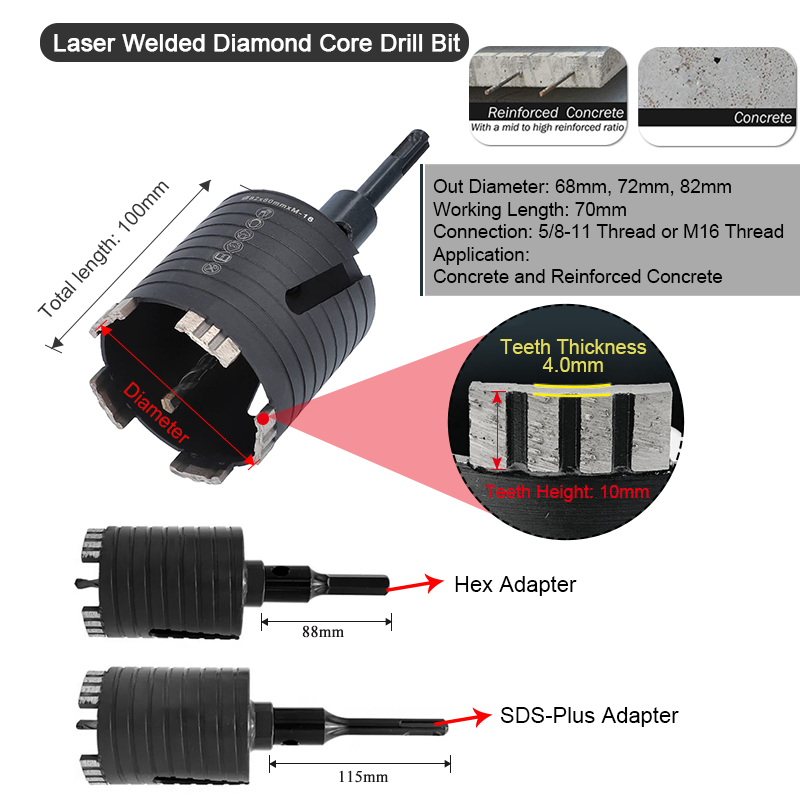 Bit Teras Berlian Dikimpal Laser Johnson Tools untuk Batu Marmar Dinding Blok Granit Konkrit 68mm Bit Teras Gergaji Lubang Bata 3