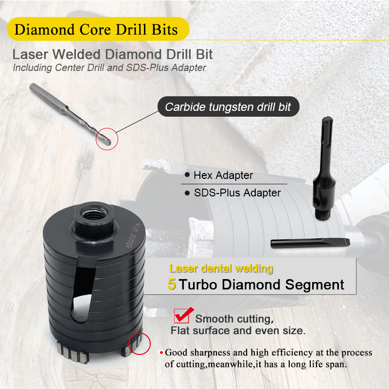 Bit Teras Berlian Dikimpal Laser Johnson Tools untuk Batu Marmar Dinding Blok Granit Konkrit 68mm Bit Teras Gergaji Lubang Bata 4