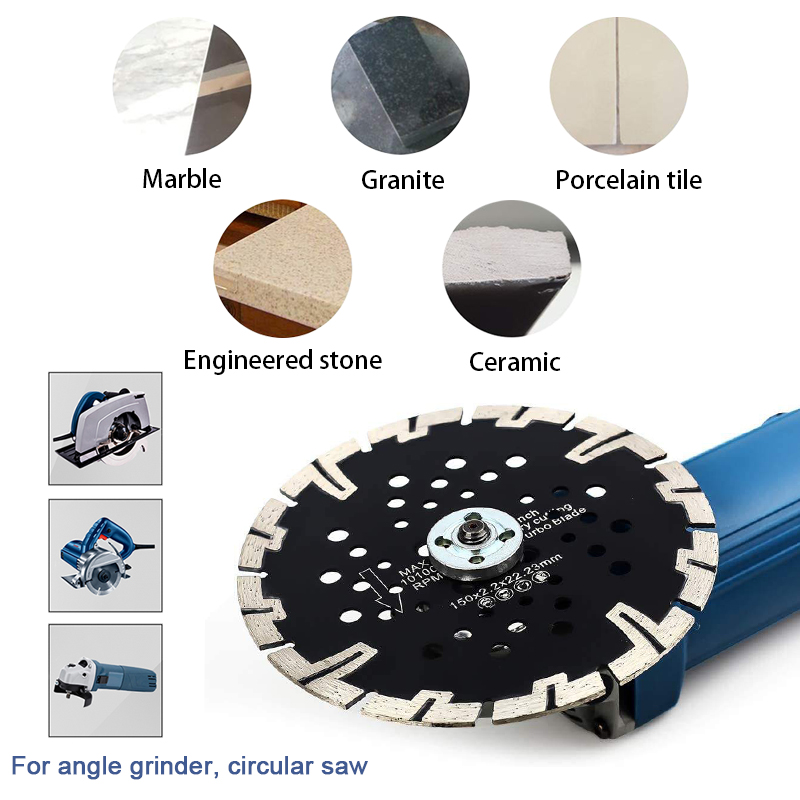 Johnson Tools Lama diamantata per granito da 7 pollici Turbo Diamond Segments Lama per piastrelle per il taglio di piastrelle in marmo granito porcellanato 8
