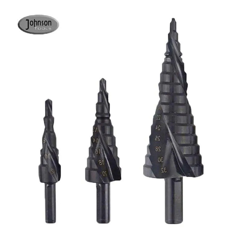 Johnson Tools Black color 4-32mm Conical Cone HSS Spiral Groove Hex Shank Hyper Step Drill Bits 1