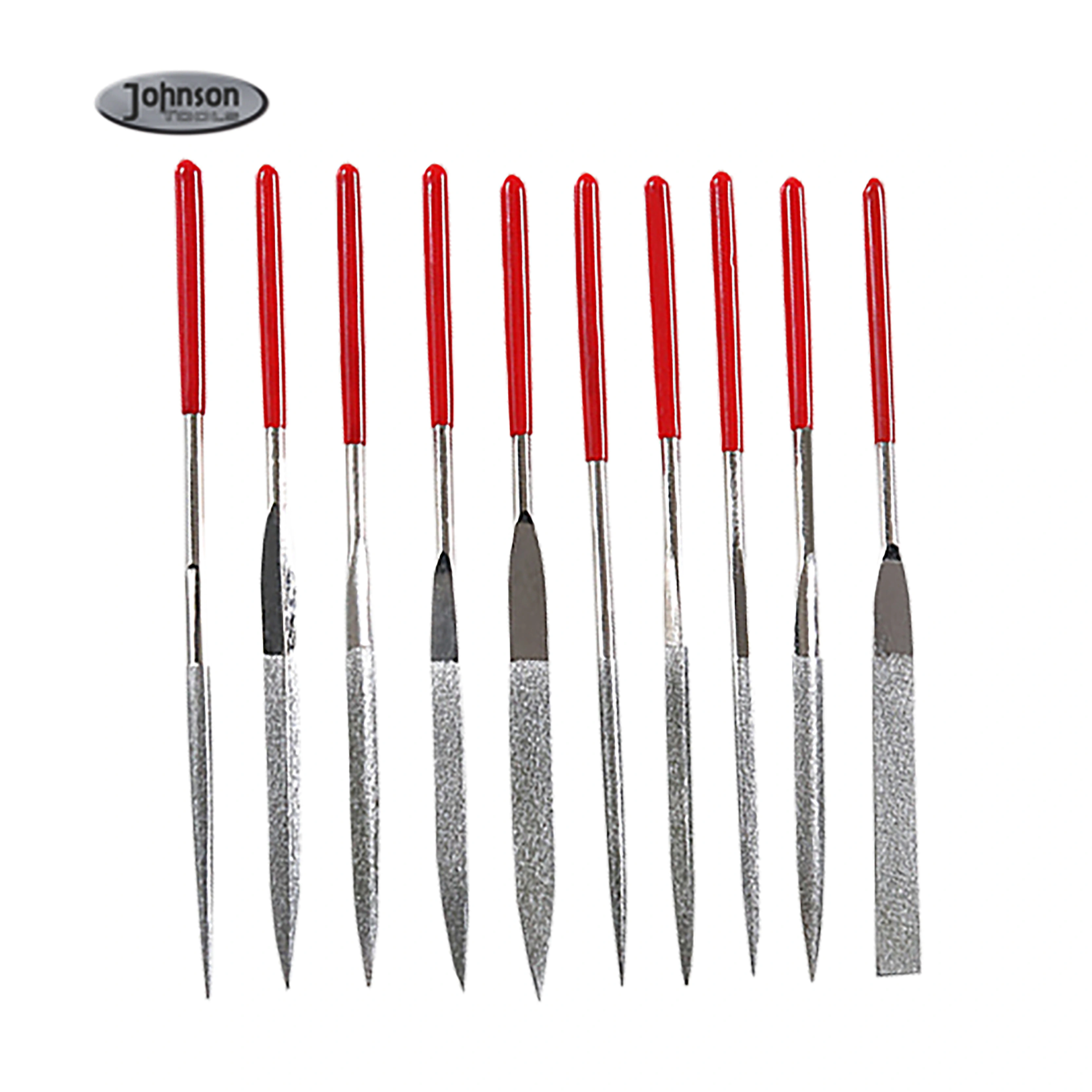 Johnson Tools 10pcs Needle File Set Triangular Flat Shaped Metal Files Kit for Wood Glass Stone Sanding 4