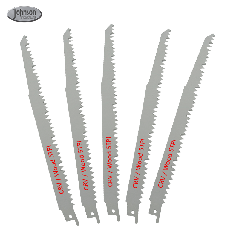 Lâminas de serra recíproca Johnson Tools de 225 mm e 5 dentes por polegada para corte de madeira. 1