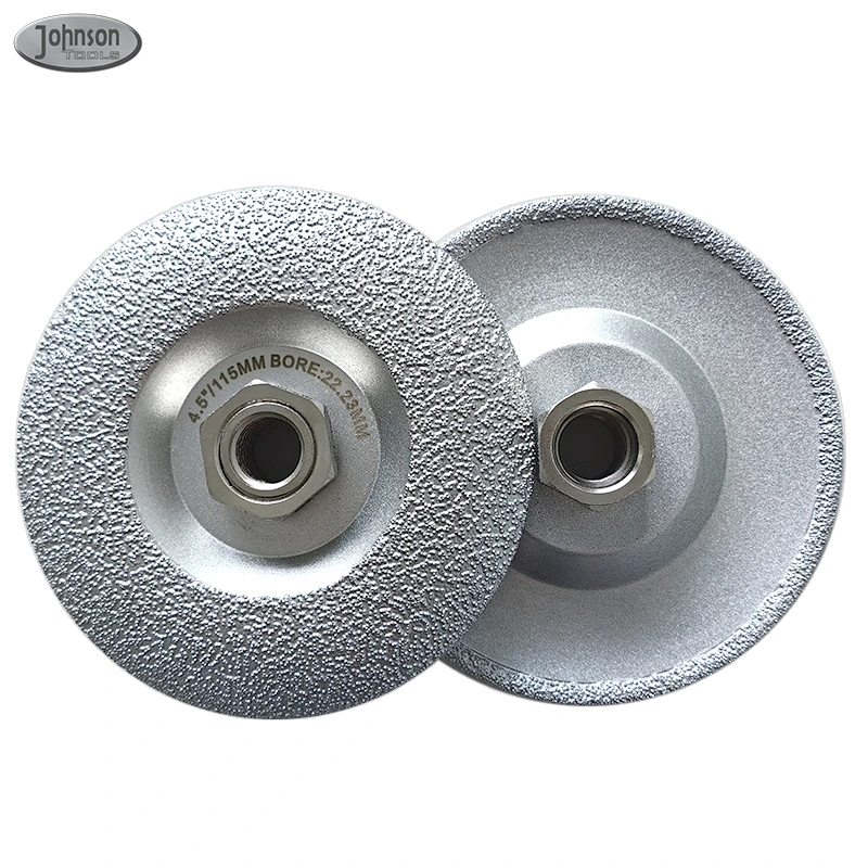 Johnson Tools Disco de roda de moagem de diamante convexo soldado a vácuo para granito, mármore, ferro, alvenaria de aço, adequado para mandril de 7/8 1