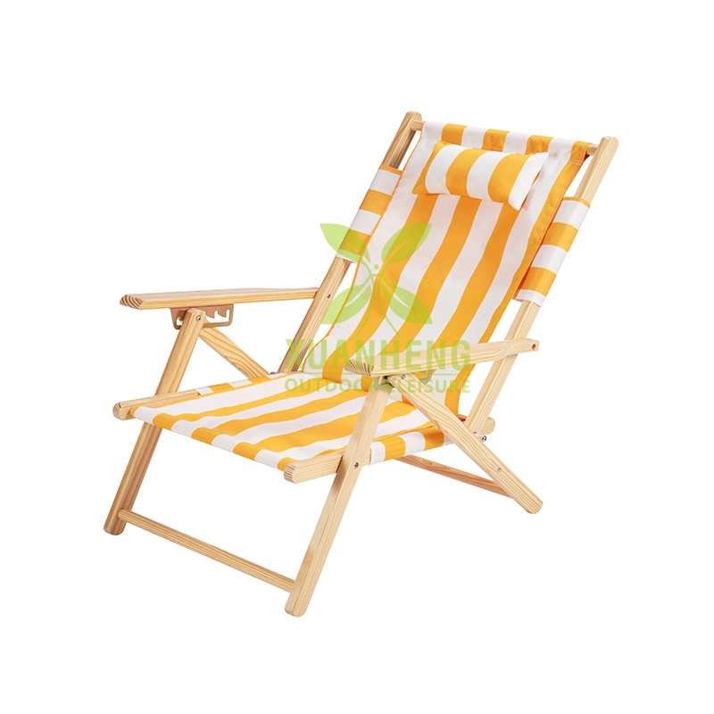 Chaise de plage extérieure pliante en bois massif avec accoudoirs XH-T015 1