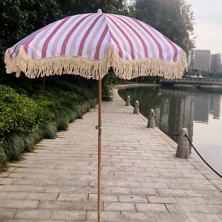 Portable Wooden Pole Folding Tassel Beach Umbrella Summer Essential Umbrella Stylish and Durable the Perfect Beach Companion XH-U056 1