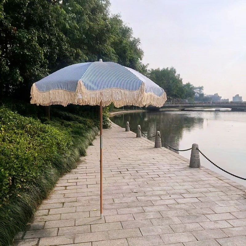 Lightweight Wooden Pole Folding Tassel Beach Umbrella  Essential for Summer Sun Protection The Perfect Combination of Stylish Design and Durability XH-U057 1