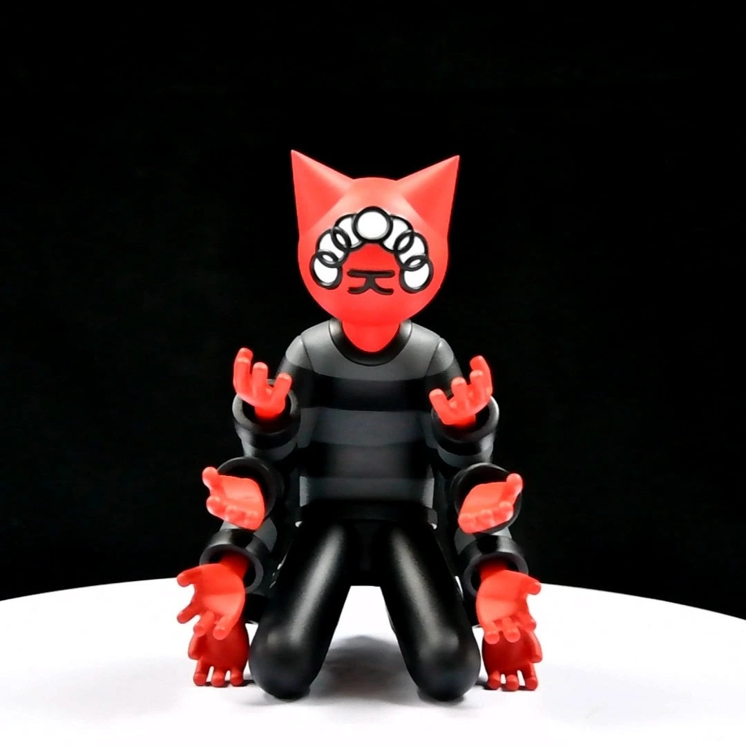 DM-PVC-ART-2026-004 Cubierta de video de juguete artístico de PVC para gatos con múltiples brazos