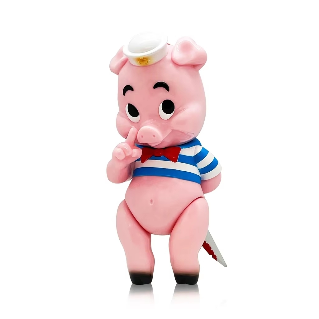 Movable Joint Figure, Front View Pink Pig Articulated Collectible Character Toy