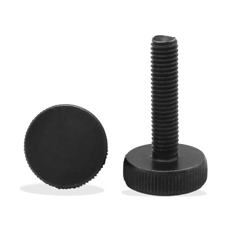 Tornillos moleteados de cabeza plana negros GB835 1