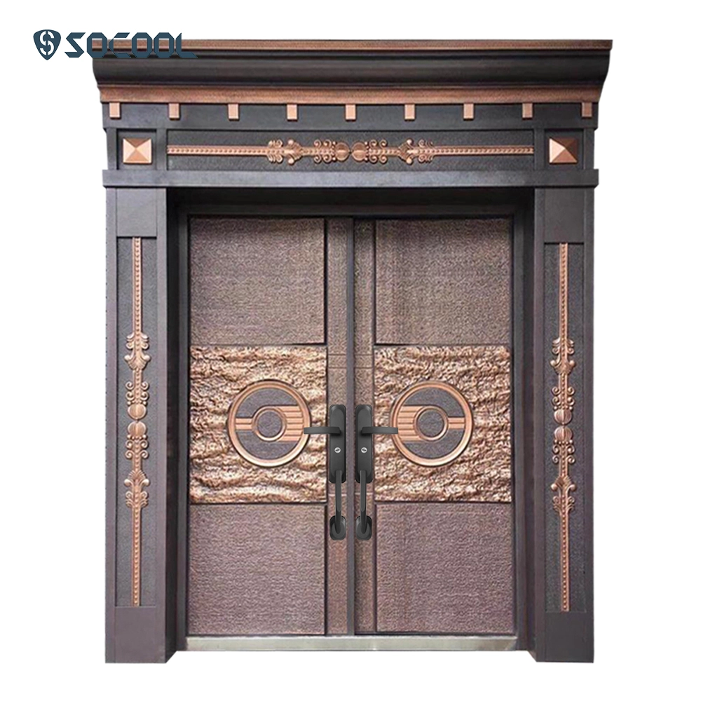 Puerta de entrada de lujo de puerta doble con textura de piedra de imitación Socool 1