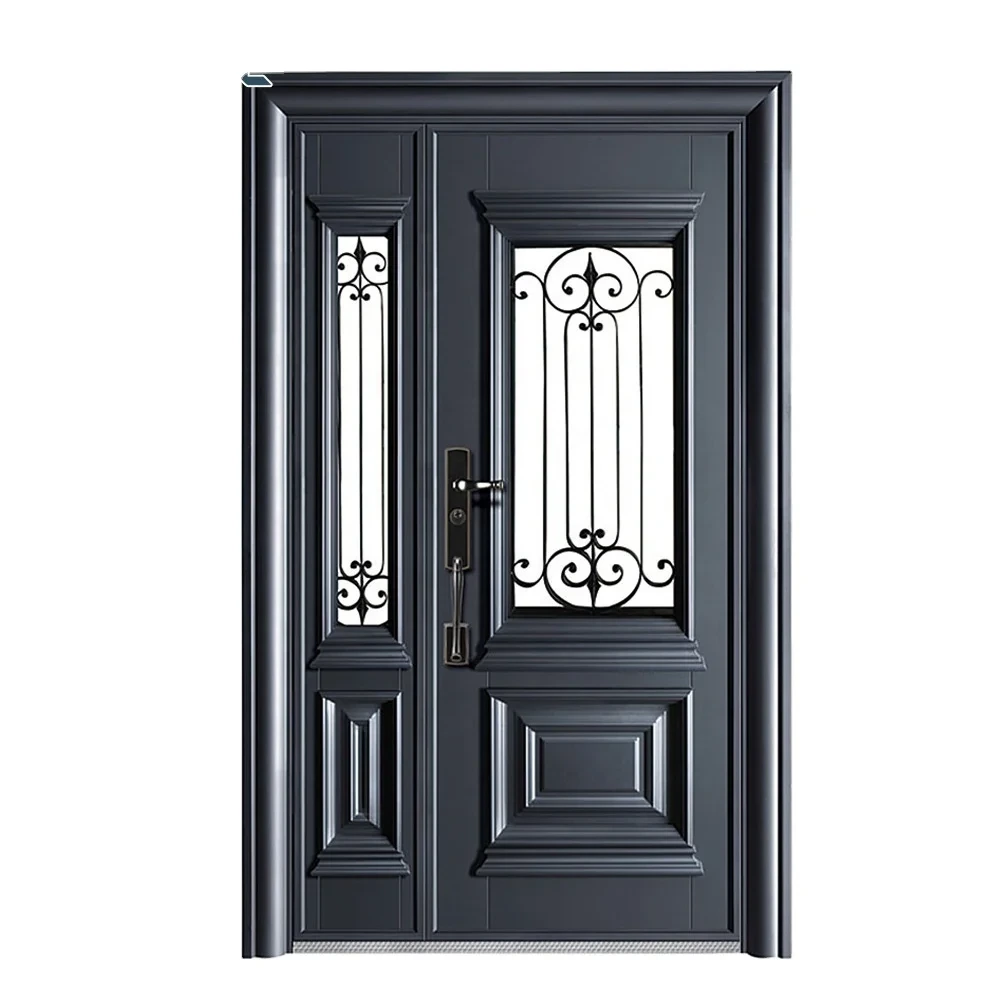 Entrance Main Modern Doors Steel Door,Front Stainless Steel Door With Tempered Glass 1