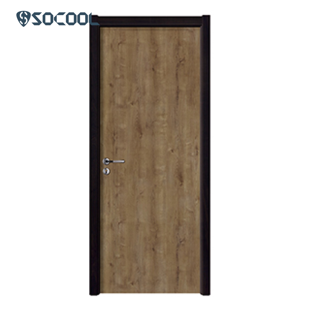Natural Elegance Waterproof Brown Wood Grain Interior Door with Black Frame SOCOOL