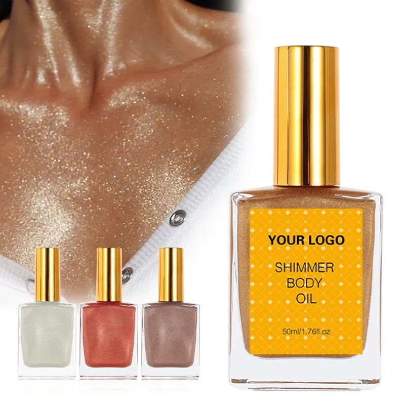 MLM Glitter Supplier Customizes Wholesale Private Label Vegan Body Glow Oil Makeup Bronzer Highlighters Tanning Perfumed Shimmer Spray Self Sun Tan Glitter Gel 1
