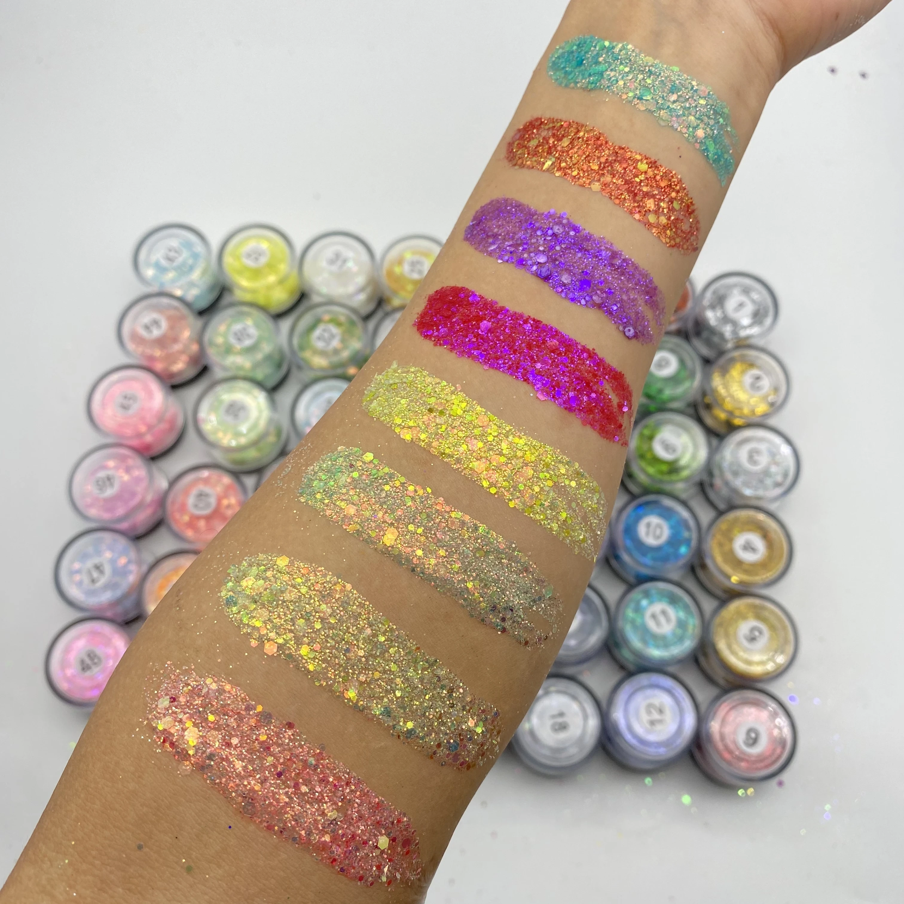 MLM Glitter Supplier Customizes High Pigment Custom Glitter Vegan Eyeshadow Makeup Cosmetic Eyeshadow Body Face Glitter Hair Gel Glitter Gel Eyeshadow 1