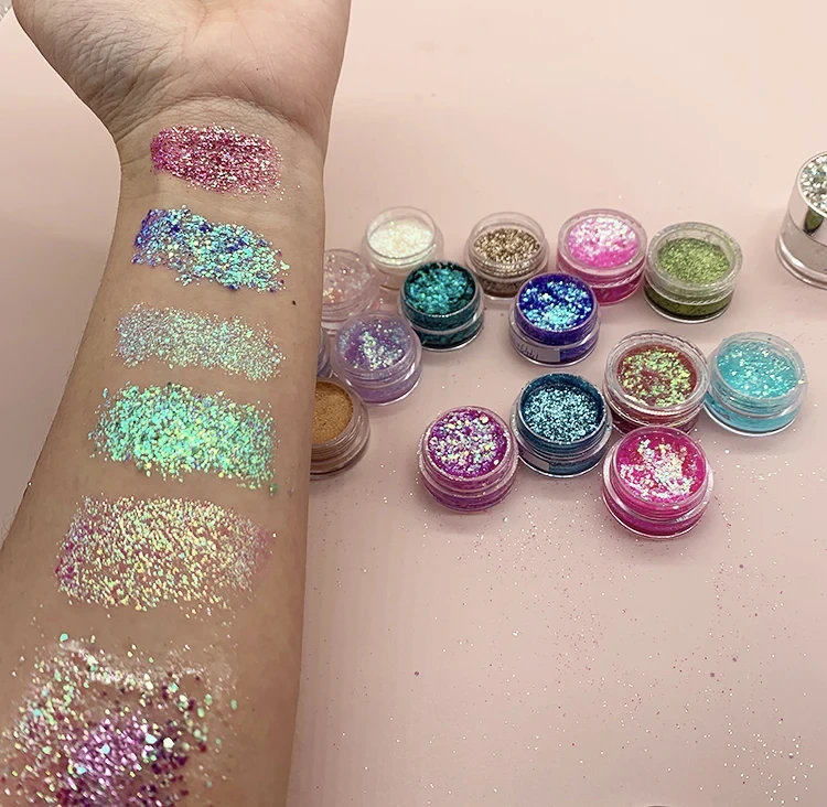MLM Glitter Supplier Customizes Glitter Face Body Gel Sequins Glow Powder Eye Shadow Lips Nails Hairs Makeup Body Glitter Primer Gel 1