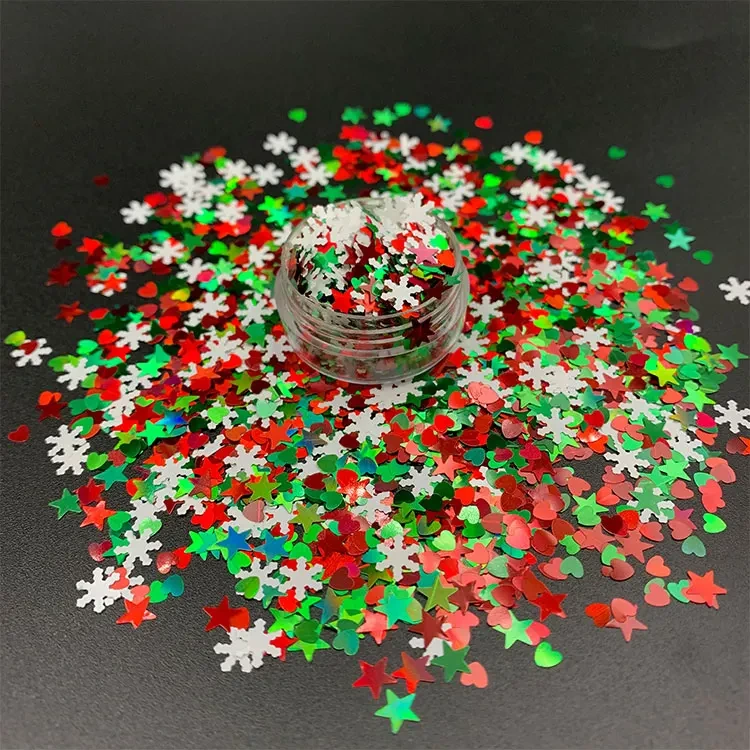 Nhà cung cấp long lanh MLM Tùy chỉnh Hàng mới về Bán buôn Phong cách Giáng sinh Polyester Hỗn hợp Hình ba chiều Long lanh Chunky với số lượng lớn 1