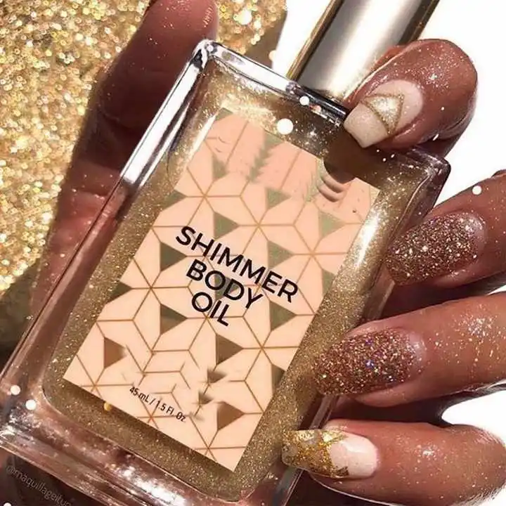 Custom Logo 50ml Gold Glow Shimmer Body Oil Hydrating Body Highlighter Mist for Dry Skin Tanning Body Glitter Spray 1