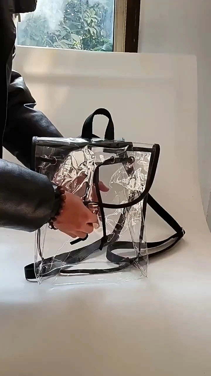 Regalo promocional, diseño impreso personalizado, marketing escolar pequeño, impermeable, transparente, mochila transparente de PVC, bolsa con cordón 1