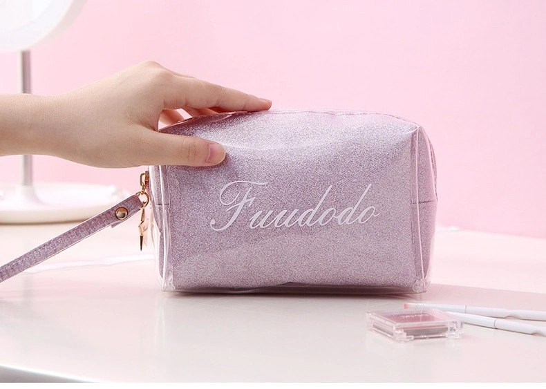 2024 bolso cosmético de clase superior del rosa del bolso del maquillaje de Tpu de la etiqueta privada de Blingbling con el logotipo de encargo 1